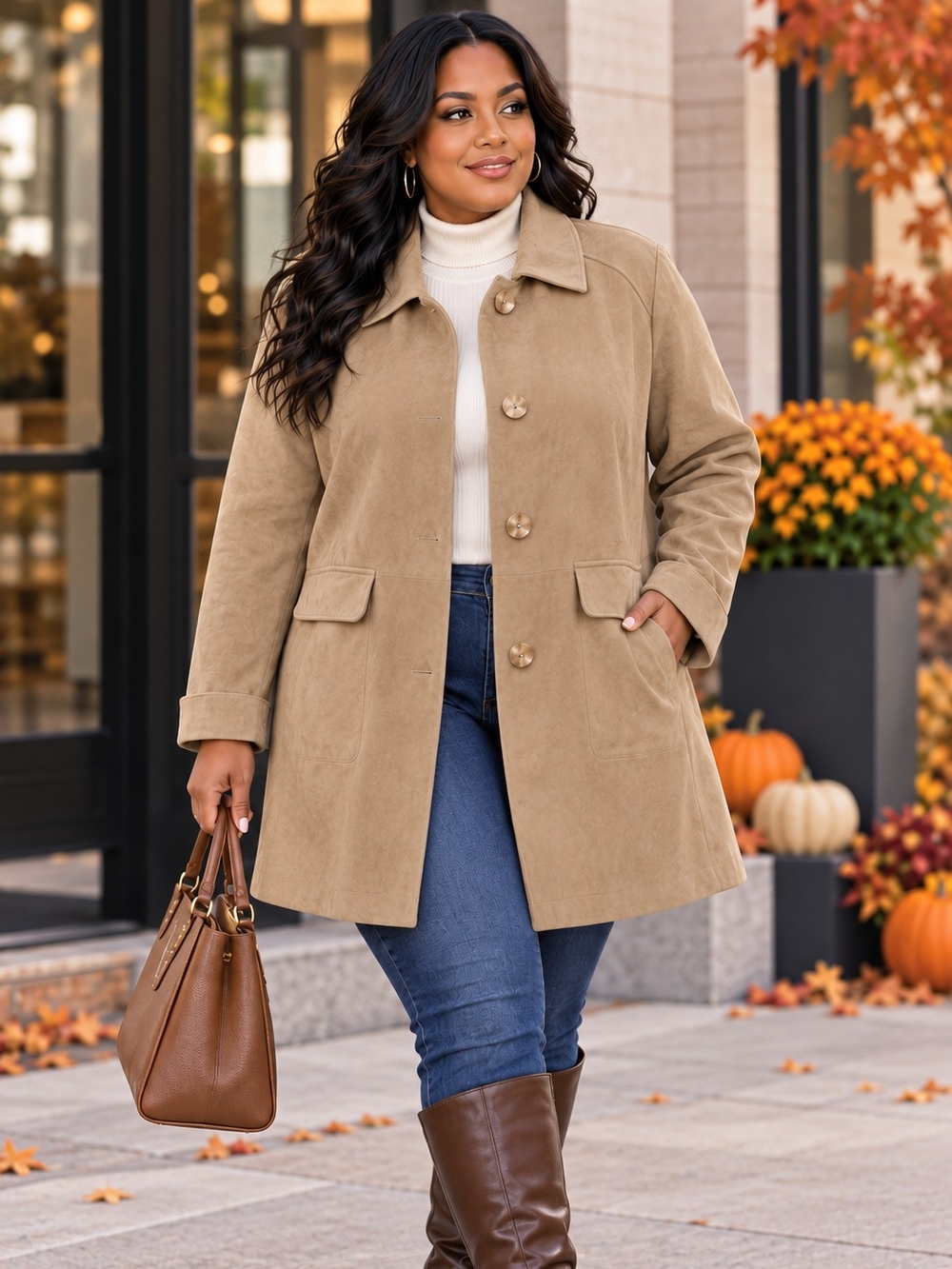 A209. harvé benard Suede Coat Brown Large NWT 16 Plus Size $220 MSRP